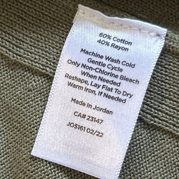 Talbots Cardigan Sweater Womens XL Petite Olive Green Navy Yellow Trim Cotton - Picture 4 of 7